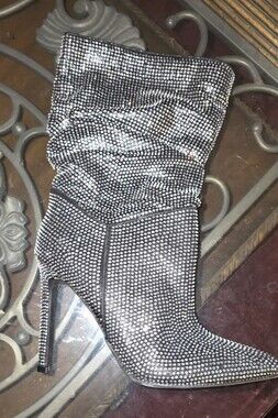 New SHAYA-33A  WOMEN'S SLOUCH SHOE BOOTIES 7.5 Clear Rhinestone